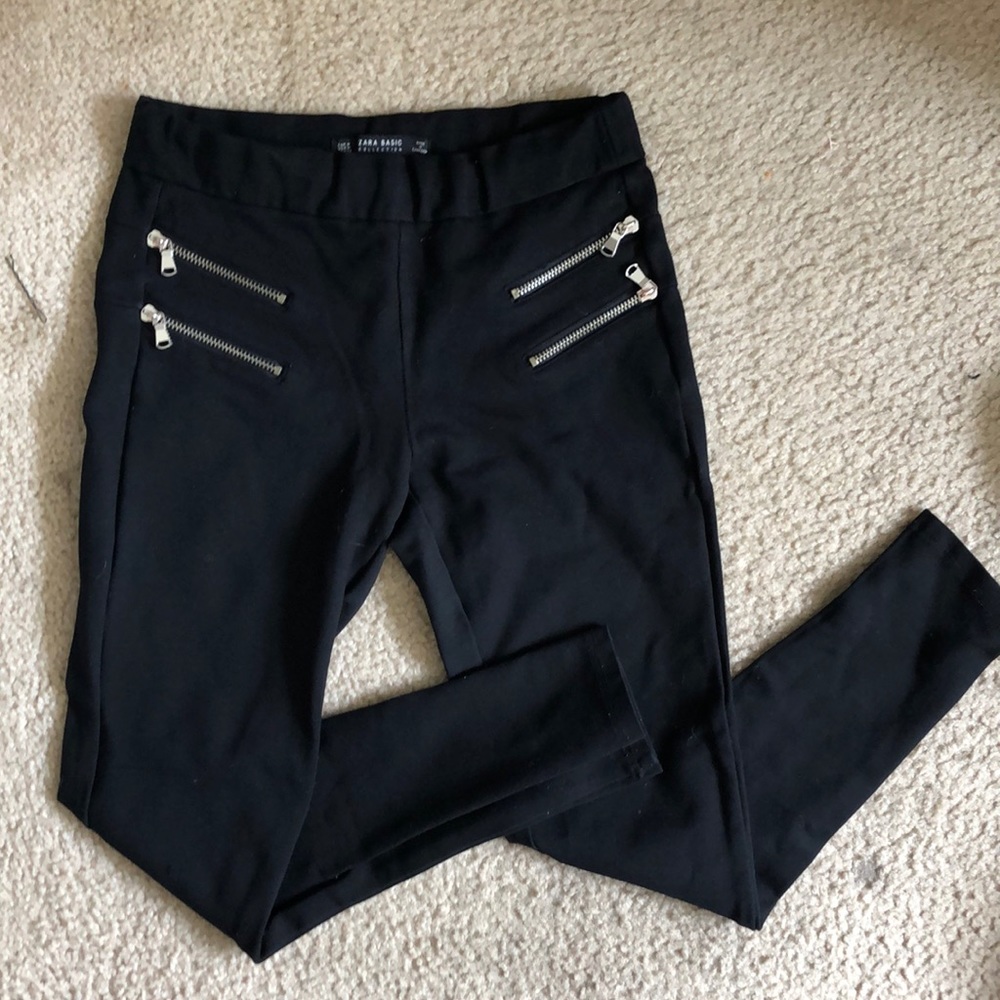Zara Basic Black Leggings with Zippers